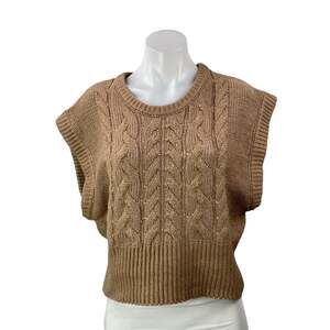 And Now This Women's Brown Sleeveless Cap Cable Knit Sweater Vest Top Size Sz L